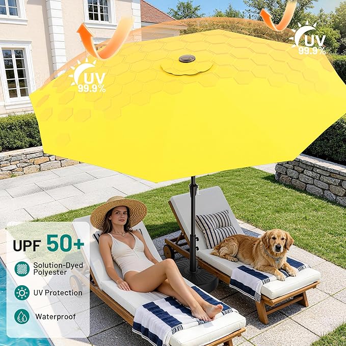 AreShark 9 FT Patio Umbrella for Outdoor, Outdoor Table Umbrella with Push Button Tilt and Crank, Outdoor Patio Umbrellas with 8 Sturdy Ribs for Market, Garden, Pool (Yellow)