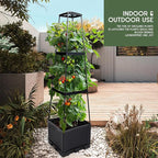 GENMOUS 3 Tiered Tomato Planter with Trellis for Small Climbing Vegetables Plants, 45” Raised Garden Bed Planter Box Tomato Cage Tomato Planters for Patio Indoor Outdoor Vegetables Growing Plants