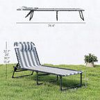 Outsunny Folding Chaise Lounge Chair Set of 2, Patio Sun Tanning Chair, Outdoor Chaise Lounger with 4-Position Reclining Back, Breathable Mesh Seat for Beach, Poolside, Yard, Blue and White