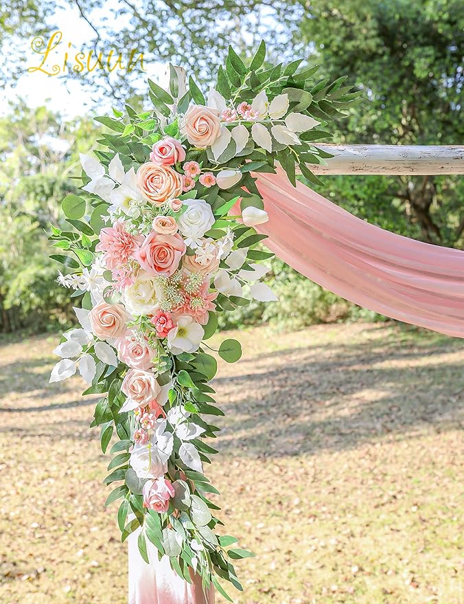 Artificial Flowers Wedding Arch Swag, Champagne and Pink Silk, 40 Inch