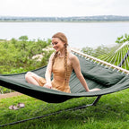 SUNCREAT Standing Hammock with 15 ft Stand, Hammocks for Outside, Gray Green
