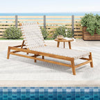 Christopher Knight Home Susua Rope Chaise Lounge with Acacia Wood Frame, Adjustable Backrest Single Lounge Sofa, Patio Sun Lounger Recliner Chair for Poolside Backyard, Teak + White