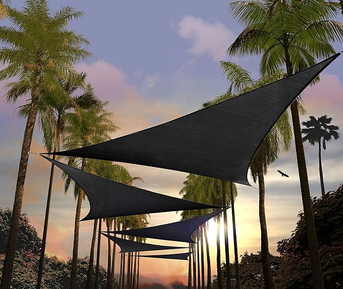 Amgo Custom Size 21' x 21' x 21' Black Triangle Sun Shade Sail Order to Make Canopy Awning UPF50+ AGSLT, 95% UV Blockage, Water & Air Permeable, 200GSM Commercial Standard (We Customize)