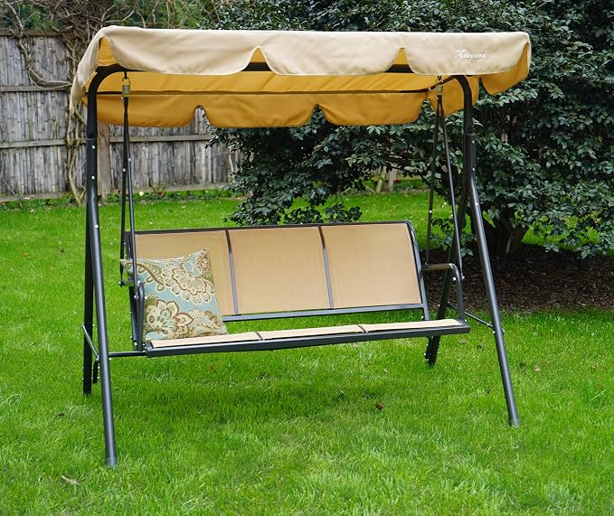 Porch Swing with Adjustable Canopy, Textilene Seat and Steel Frame, Beige