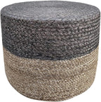 S & L Homes Pouf Ottoman - 100% Jute Braided Footrest Pouf Hand Knitted Traditional Cord Boho Pouffe for Living Room, Bedroom, Nursery, Patio, Lounge Colorblock - Natural Brown (20”x20”x10”)