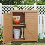 Outdoor Storage Cabinet & Potting Bench Table with Metal Top, Wooden Patio Furniture, Garden Workstation (Light Brwon, 36x31x17in)