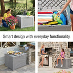 Rubbermaid Medium Resin Outdoor Storage Deck Box (74 Gal) Weather Resistant Gray Deck Organization for Home/Backyard/Pool Chemicals/Toys/Garden Tools/Porch/Patio Cushions