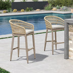 PURPLE LEAF Outdoor Rattan 29" Bar Stools Set of 2, Modern Boho Aluminum Patio Bar Height Chair with Cushion and Back for Outdoor and Indoor, Champagne