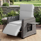 Restland Outdoor Recliner with Independent Adjustable Back & Footrest Wicker Patio Reclining Chair with Flip Table Comfortable Lounge Chair & Thick Cushion for Deck, Porch (Grey)