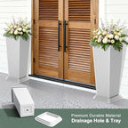 Tall Outdoor Planters Set of 2, 24" Tapered Outdoor Tall White Planter for Front Porch, Large Indoor Modern Planter Flower Pots with Tray, Drainage Holes (Ribbed)