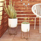 Deco 79 Metal Indoor Outdoor Planter Large Planter Pot with Removable Gold Stand, Set of 2 Planters 16", 13"H, White