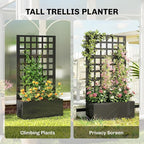 Outsunny Galvanized Raised Garden Bed with Trellis, Metal Planter Box with Drainage Holes, Outdoor Privacy Screen for Climbing Plants, Vegetable, Vines, 24" x 9" x 44.5", Black