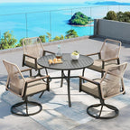 Patio Dining Set 5 Piece, 4 x Woven Rattan Swivel Chairs with Waterproof Cushion, 42” Metal Round Dining Table with Umbrella Hole, Outdoor Table and Chairs Set for Backyard Lawn and Deck, Beige
