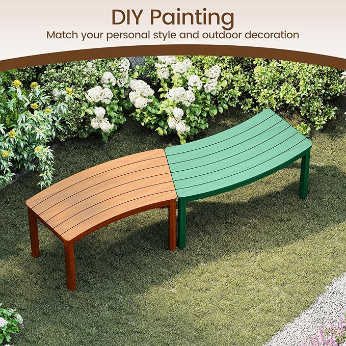 Tangkula Acacia Wood Outdoor Curved Bench Set of 3, Patio Garden Backless Fire Pit Bench with 1200 lbs Weight Capacity, Outside Seating Furniture for Front Porch, Deck & Backyard