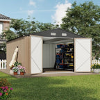 Devoko 10x12 FT Outdoor Storage Shed, Large Metal Storage Sheds with Lockable Door, Utility Garden Tool Shed with Sloping Roof, Outside Steel Storage Sheds for Patio Lawn Backyard, Brown
