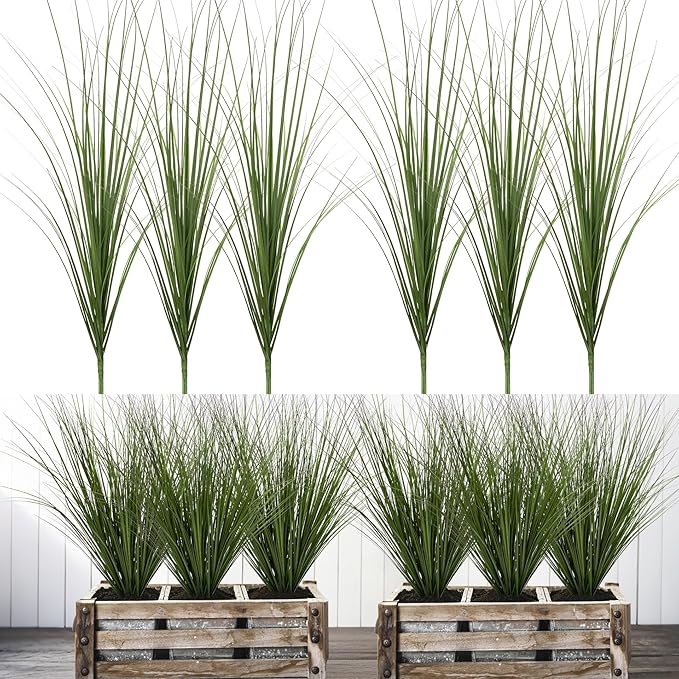 Artificial Plants Greenery 6 Pack Green Plastic Wheat Grass 26.4 Inch