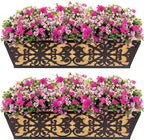 2 Pack 24 Inch Window Boxes Planters Railing Planter Box with Adjustable Brackets & Coco Liners Fabric Plant Grow Bags Deck Railing Planter Boxes Balcony Hanging Flower Box for Outdoor Plants