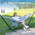 PNAEUT Double Hammocks with Stand for Outside, Portable Space Saving Heavy-Duty Steel Stand for Indoor Outdoor Patio with Carrying Bag, 450 lbs Capacity (Gray)
