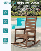 SERWALL Outdoor Rocking Chair, Oversized Rocking Chair with Footrest for Adults, HDPE All Weather Resistant Rocking Chairs for Patio, 350lbs Weight Capacity, Brown