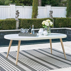 Signature Design by Ashley Seton Creek Casual Aluminum Outdoor Dining Table with Umbrella Hole and Cover Cap, White & Light Brown