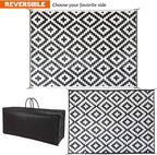 SAND MINE Waterproof Outdoor Rug 9x12 ft, Plastic Reversible Rug, Modern Area Rug, Large Floor Mat for Outdoors, RV, Patio, Backyard, Deck, Picnic, Beach, Camping (9' x 12', Black & White Lattice)