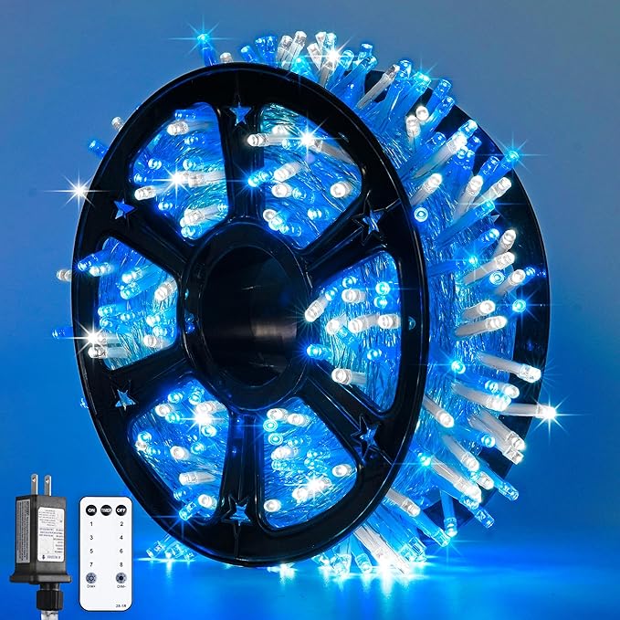 String Lights, 168 ft Blue and White LED Outdoor Lights with Remote