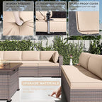Kullavik 15PCS Outdoor Patio Furniture Set with 43" 55000BTU Gas Propane Fire Pit Table PE Wicker Rattan Sectional Sofa Patio Conversation Sets w/8 Coner Sofas,Sand