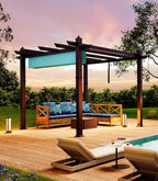 10 x 10 ft Aluminum Pergola with Adjustable Canopy, Outdoor Metal Pergola, Imitation Wood-Grain Sun Shade Shelter for Garden Patio Backyard Deck