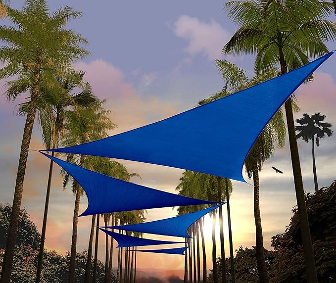 Amgo Custom Size 10' x 10' x 10' Blue Triangle Sun Shade Sail UPF50+ AGTAPRT12, Order to Make Canopy Awning, 95% UV Blockage, Water & Air Permeable, Commercial Standard (We Customize)