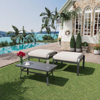 HOMREST Metal Outdoor Ottoman, 3-Piece Aluminum Footstool w/Removable Cushion, Multipurpose Footrest Stool with Coffee Side Table Additional Seating, Set of 3 Outdoor Ottomans for Patio Deck (Beige)