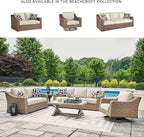 Signature Design by Ashley Beachcroft Casual Nuvella Weather Resistant Fabric, Resin Wicker Outdoor Loveseat with Cushion and 2 Accent Pillows, Dark Brown & Beige