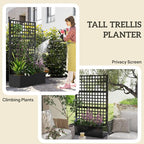 Outsunny Galvanized Raised Garden Bed with Trellis, Metal Planter Box with Drainage Holes, Outdoor Privacy Screen for Climbing Plants, Vegetable, Vines, 43" x 16" x 70", Black