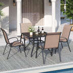 Patio Dining Chairs Set of 4, Stackable Dining Chairs High Back, Breathable Seat Fabric and Alloy Steel Frame for Backyard, Porch, Garden, Sunroom (Light Brown)