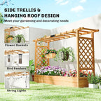 Outsunny Raised Garden Bed with Trellis, Wooden Planter Box with Hanging Roof and Drainage Holes, Outdoor Trellis Planter for Climbing Plants, Vegetables, Herbs and Flowers, 78.7" x 17.3" x 44.7"