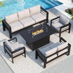 Solaste Aluminum Patio Furniture Set with 55 inch Fire Pit Table, 5 Piece Metal Outdoor Furniture with Water-Resistant Cushion, Modern Patio Conversation Set for Balcony, Front Porch, Backyard, Black