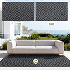 SAND MINE Waterproof Outdoor Rug 8x8 ft, Plastic Reversible Rug, Modern Area Rug, Large Floor Mat for Outdoors, RV, Patio, Backyard, Deck, Picnic, Beach, Camping (3' x 5', Black Grey Lattice)