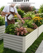 GarveeLife 8x4x2 ft Galvanized Raised Garden Bed, 24" Tall Metal Planter Box for Flowers Vegetables, Rust-Resistant Raised Garden Beds for Gardening, Easy Assembly Outdoor Garden Box & Planters,Beige