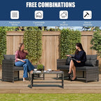 Vongrasig 3 Pieces Patio Furniture Sets, All-Weather Wicker Outdoor Sofa Couch Sectional Set, Small Conversation Set for Patio, Garden w/Cushion, Glass Table, (Grey)