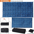 SAND MINE Waterproof Outdoor Rug 9x18 ft, Plastic Reversible Rug, Modern Area Rug, Large Floor Mat for Outdoors, RV, Patio, Backyard, Deck, Picnic, Beach, Camping, Blue