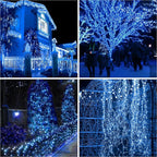 4 Pack Solar String Lights for Outside - 320LED 132FT Solar Fairy Lights Outdoor Waterproof 8 Modes, Copper Wire Solar Powered Twinkle Lights for Tree Garden Christmas Wedding Party Decor, Blue