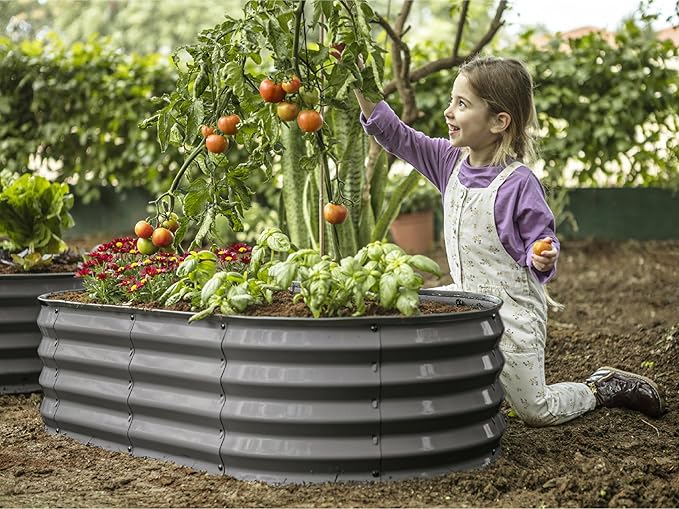 Plant & Plot Galvanized Raised Garden Beds Outdoor // 4×2×1 ft (2-Pack) Planter Raised Beds for Gardening, Vegetables, Flowers // Large Metal Garden Box (Gray) // Patented Tool-Free Design