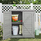 Outdoor Storage Cabinet & Potting Bench Table with Metal Top, Wooden Patio Furniture, Garden Workstation (Classic Grey, 36x31x17in)