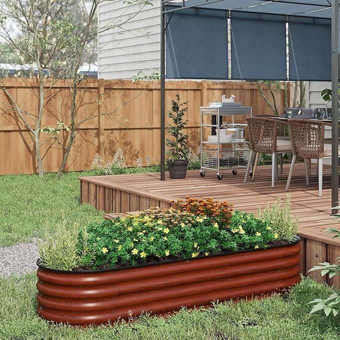 Outsunny 6.5' x 2' x 1.4' Galvanized Raised Garden Bed Kit, Outdoor Metal Elevated Planter Box with Safety Edging, Easy DIY Stock Tank for Growing Flowers, Herbs & Vegetables, Brown