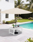 SERWALL Outdoor Coffee Table with 9FT Umbrella, HDPE Patio Coffee Table for Outside, Rectangle, White(Not Include Umbrella Base)