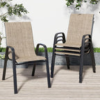 Patio Chairs Set of 4, Stackable Outdoor Dining Chairs for All Weather Textilene Fabric & Metal Frame, Outdoor Chairs Set for Backyard Deck Garden (Brown, Set of 4)