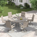 VICLLAX 50" Outdoor Round Patio Table with Umbrella Hole, All Weather Metal Round Outdoor Dining Table for Lawn Garden, 6-8 Person Table, Sandshell