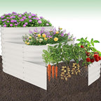 Galvanized Raised Garden Bed Kit - 61x42x31 in Outdoor Planter Box for Vegetables, Herbs, Flowers. Modular 3-in-1 Raised Garden Beds Outdoor with Open Base, Garden Box for Deep Root Growth, White