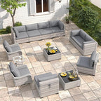 10-Seat Modern Patio Furniture Set with Swivel Rocking Chairs, Thick 4″ Cushions, Dual-Strand Wicker Rattan, Rust-Resistant Steel Frame – Outdoor Conversation & Modular Sectional,Black