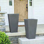 Step2 Tremont Tall Square Tapered Planter, Large Planters for Outdoor Plants, Gardening and Flower Pot for Patio or Porch, Efficient Drainage, Durable Plastic, Dark Cedar, 2-Pack