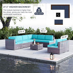 Kullavik 9 Pieces Outdoor Patio Furniture Set PE Wicker Rattan Sectional Sofa Patio Conversation Sets,Blue